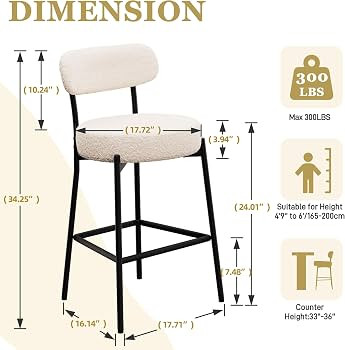 DYHOME Bar Stools Set of 3, White 24 Inches Boucle Barstools Counter Height Barstool with Curved ... | Amazon (US)