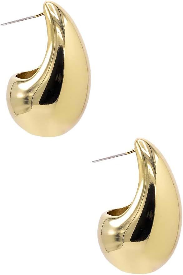 ADINA EDEN Chunky Gold Hoop Earrings For Women, Thick Teadrop Gold Hoops, Hypoallergenic Open Dro... | Amazon (US)