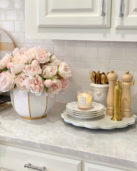 These beautiful looped plates are back in stock! 

Kitchen decor kitchen accessories brass pepper mill white and gold decor summer decor pink peonies scalloped marble board

#LTKhome #LTKsalealert #LTKunder50