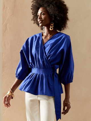 Balloon-Sleeve Wrap Top | Banana Republic (US)
