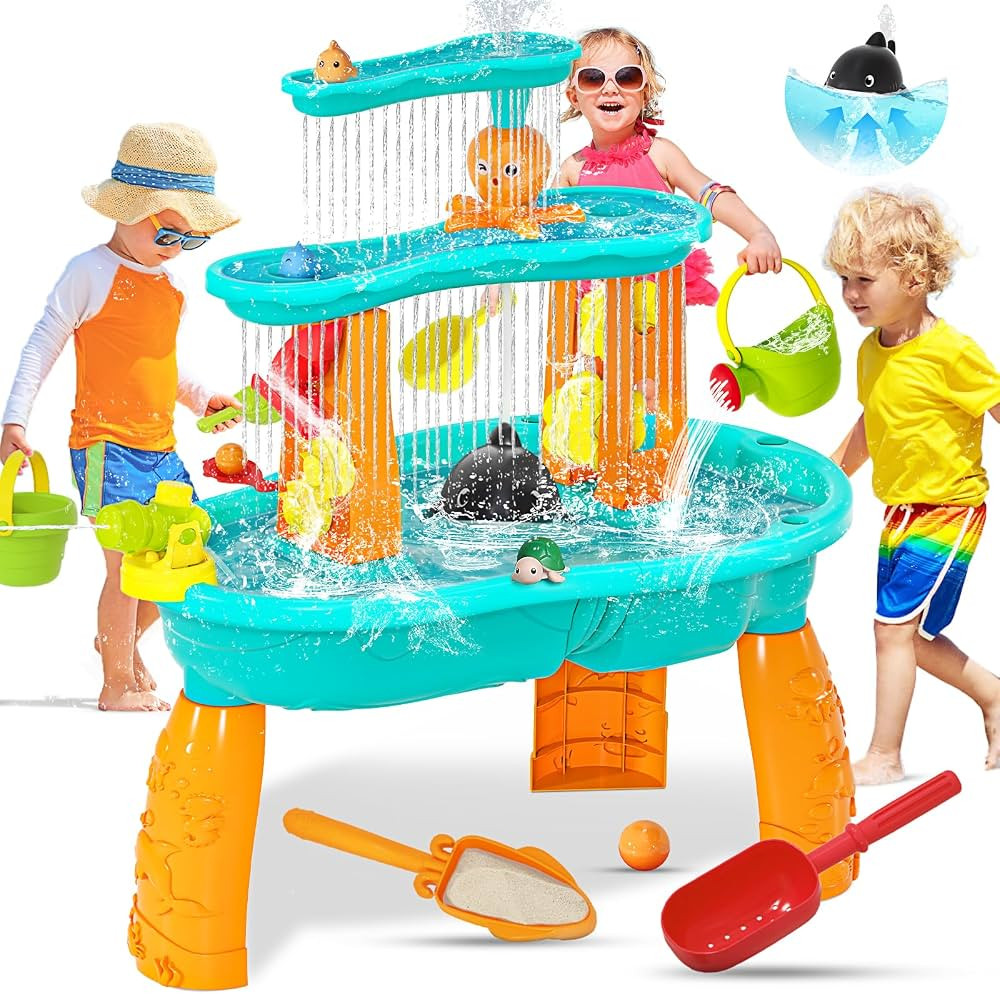 Upgraded Toddler Water Table, 3-Tier Outdoor Kids Activity Table with Water Pump & Water Toy Acce... | Amazon (US)
