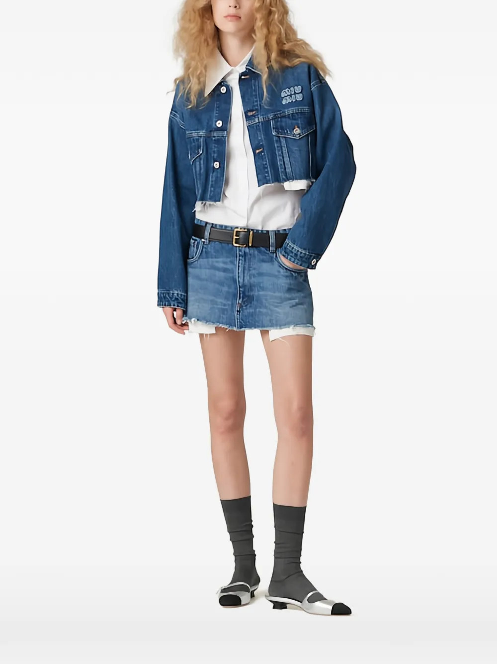 Miu Miu denim blouson jacket - Blue | Farfetch Global