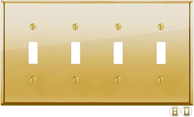 Rio Salto MID-SIZE Modern High Polish Metal Toggle Gold Light Switch Cover Wall Plate Quad Togle ... | Amazon (US)