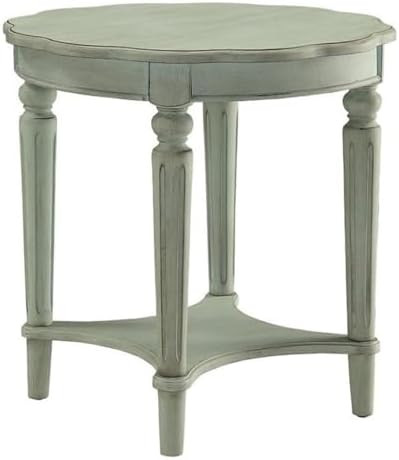 Acme Fordon Round Wooden End Table with Bottom Shelf in Antique Green | Amazon (US)