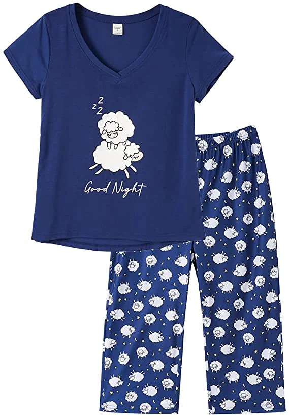 MyFav Women's Capri Pajama Sets Plus Size Sleepwear Top with Capri Pants 2 Piece Loungewear Set,X... | Walmart (US)