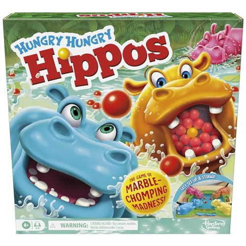Hungry Hungry Hippos Game for Preschoolers | Instant Marble Relaunch, Easy Set-Up & Storage| Ages 4 and Up | 2 to 4 Players | Kids Games | Amazon (US)