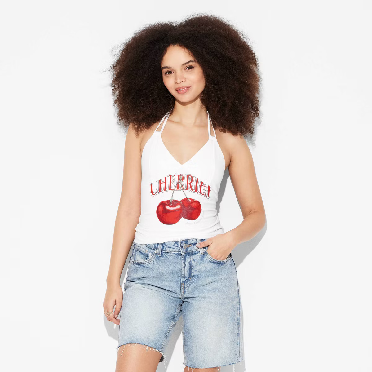 Women's Halter Graphic Cami - Wild Fable™ Sky Blue Striped 3X | Target