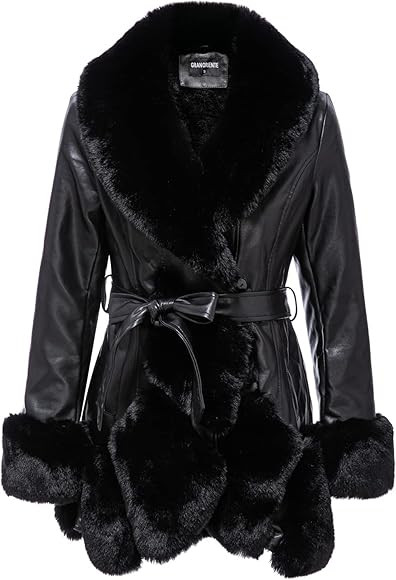 Women's Faux Leather Jacket with Faux Fur Lining and Collar Warm Winter Long Sleeve Button-Down C... | Amazon (US)