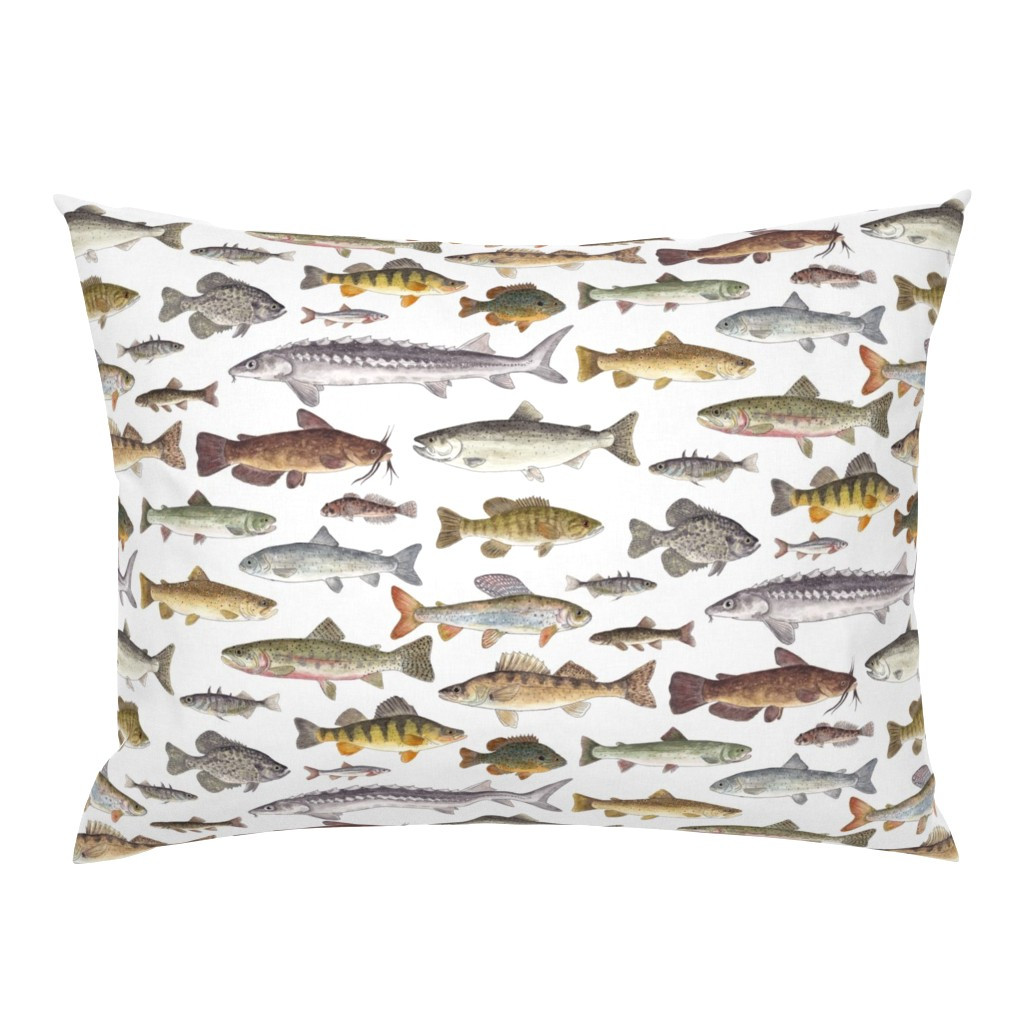 Medium Sale - Northwestern Freshwater Fish - on White Pillow Sham | Spoonflower | Spoonflower