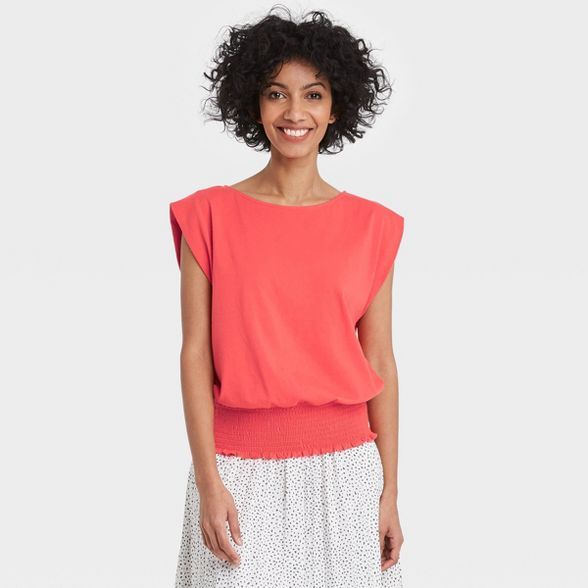 Women's Short Sleeve Boat Neck Smocked Hem T-Shirt - A New Day™ | Target