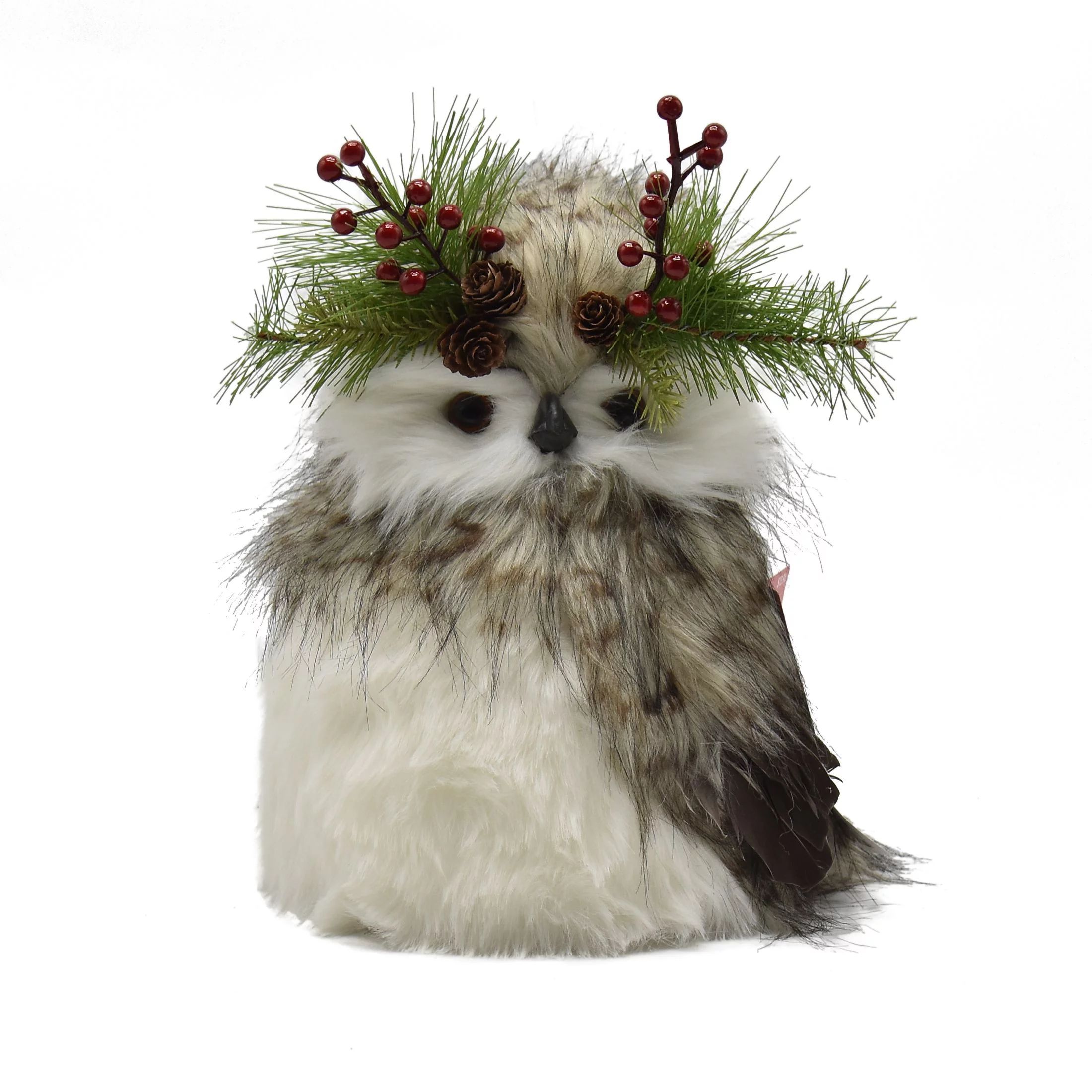 Holiday Time Gray and White Fur Owl with Mistletoe Tree Topper, 11.8” - Walmart.com | Walmart (US)