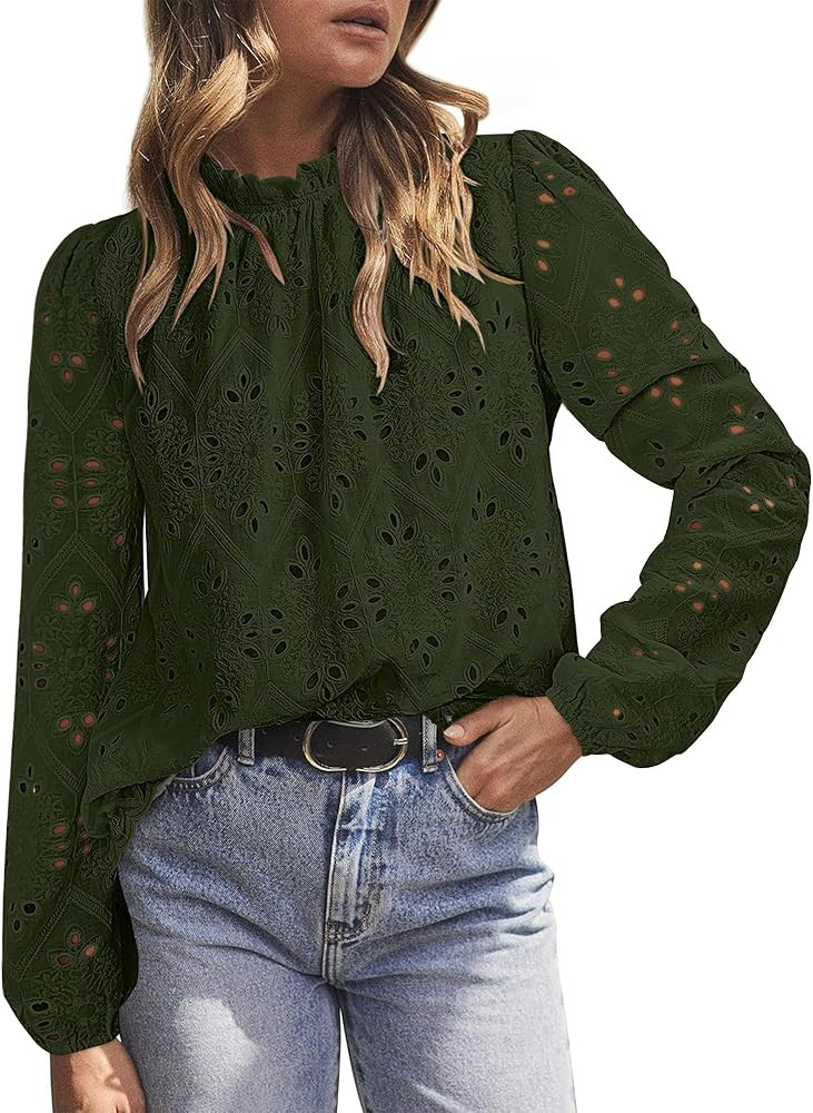 BETTE BOUTIK Womens Lace Tops 2025 Trendy Long Short Sleeve Eyelet Embroidered Dressy Casual Blou... | Amazon (US)