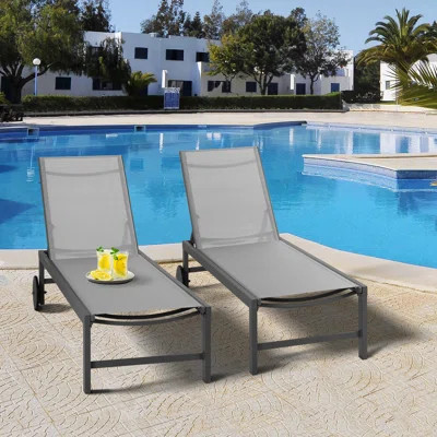 Arlenne Outdoor Metal Chaise Lounge with Wheels | Wayfair North America