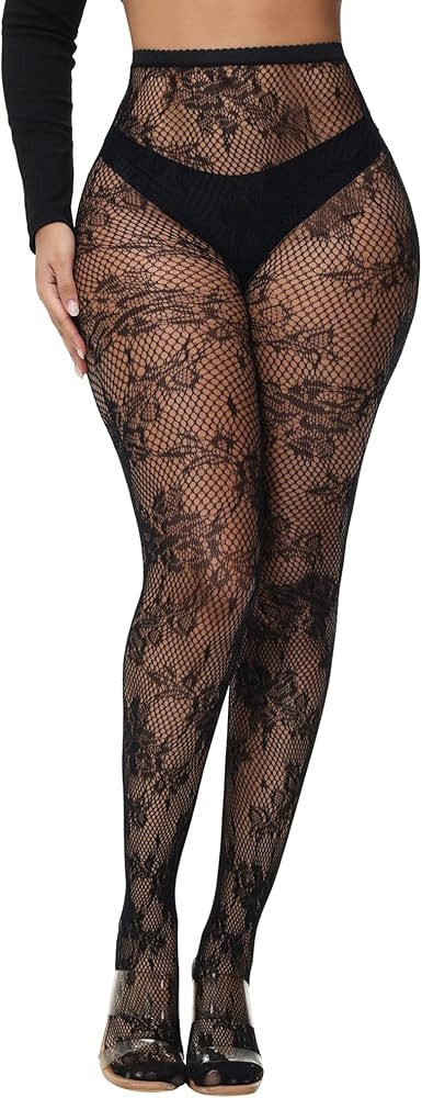 XIUSEMY Women Sexy Tights Fishnet Stockings Patterned Leggings Thigh-High Black Socks Lace Pantyh... | Amazon (US)