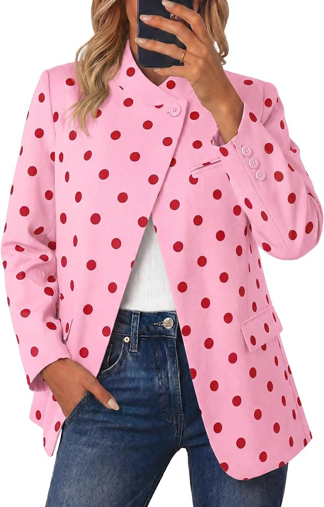 Cicy Bell Women Plaid Blazer Business Stand Collar Open Front Suit Jacket | Amazon (US)