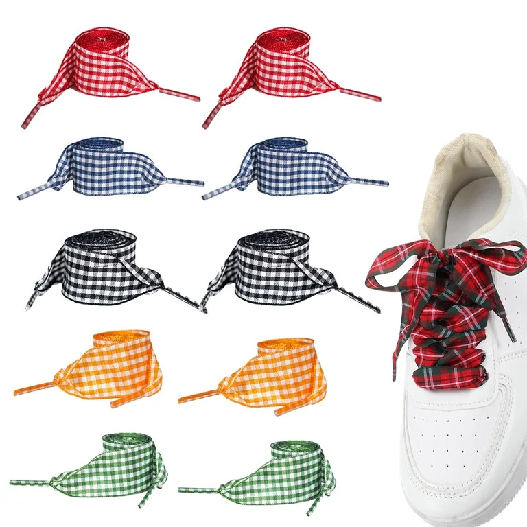 5 Pairs Gingham Shoe Laces Ribbon Colorful Flat Satin Checkered Silk Snow Soft Shoestrings Ties S... | Walmart (US)