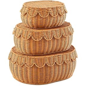 bali & pari Ayleen Natural Rattan Basket with Scalloped Lid \u2013 Handwoven Wicker Storage Box, ... | Amazon (US)