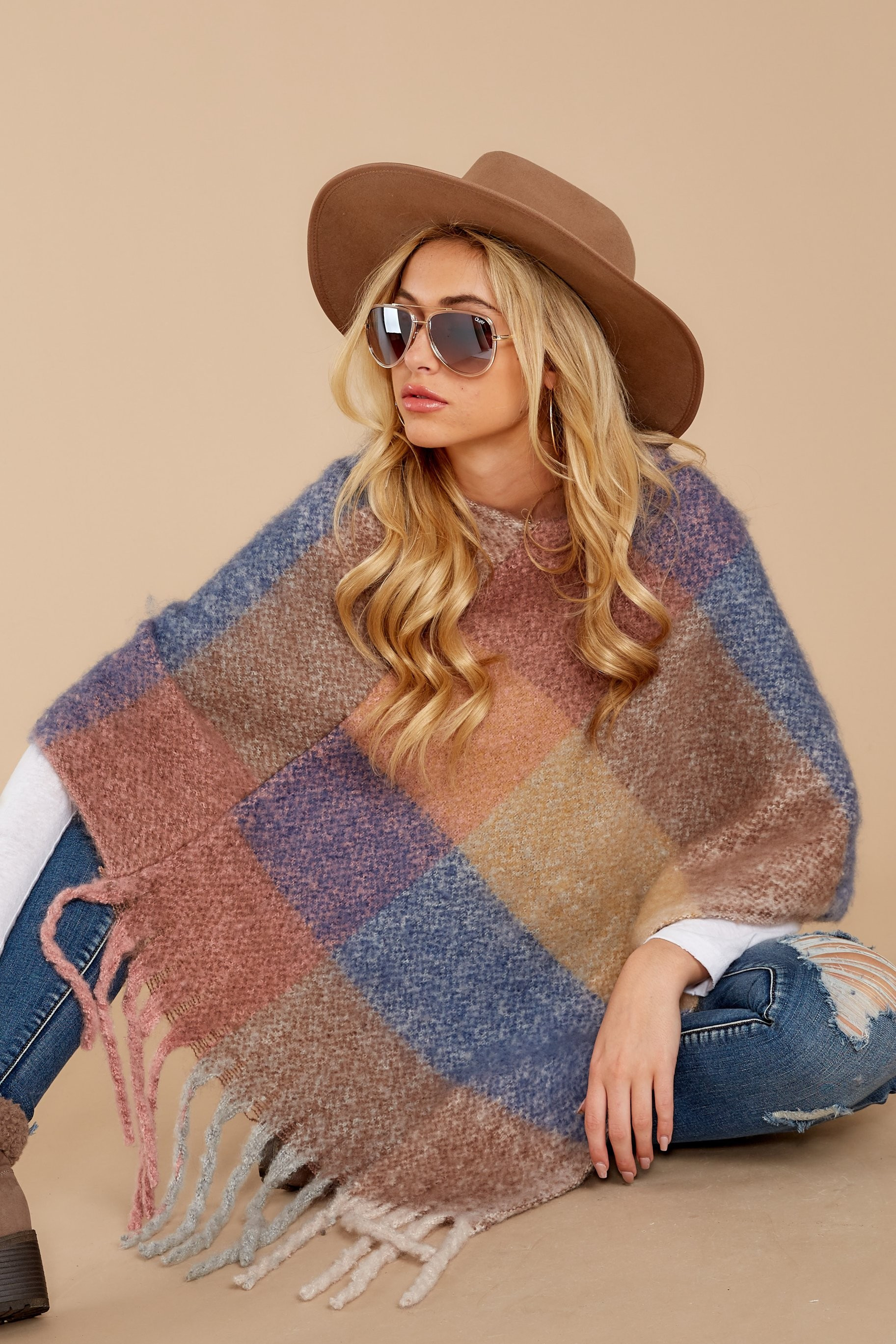 In The Wind Blue Multi Poncho | Red Dress 