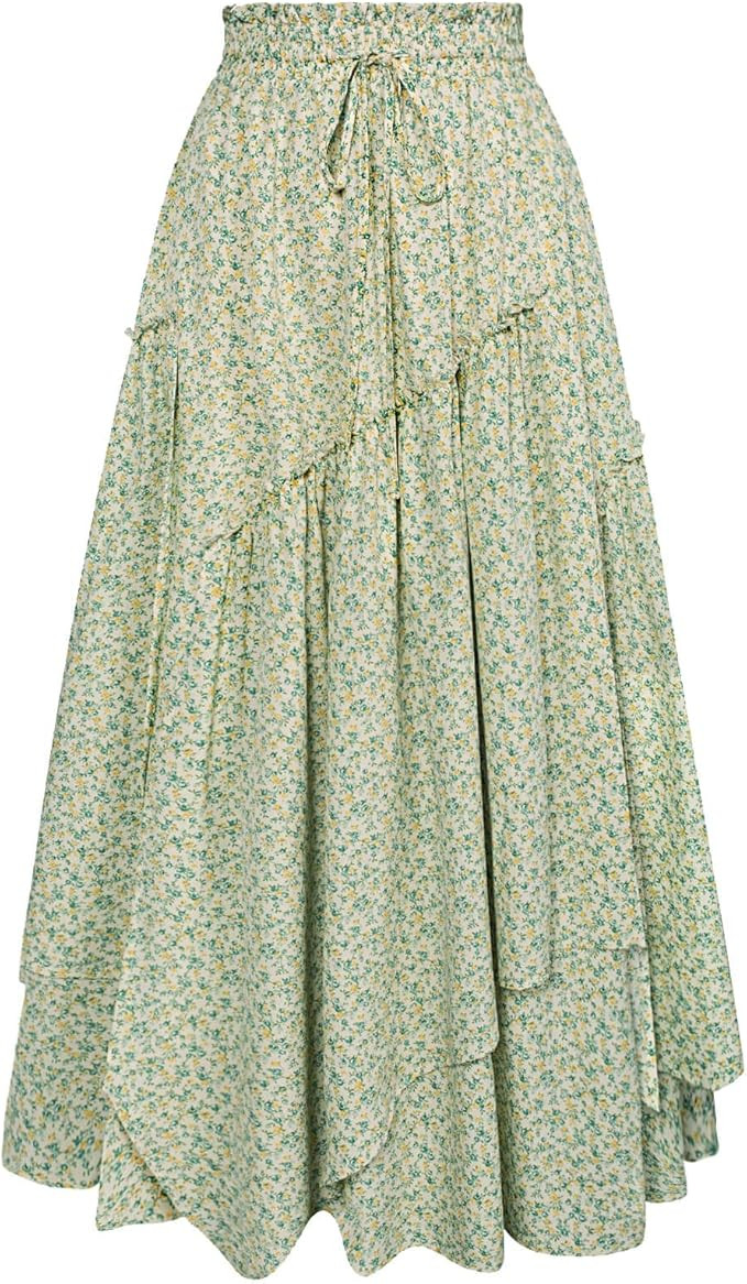 Scarlet Darkness Women Floral Print Boho Skirt Elastic High Waist Long Maxi Skirts with Pockets | Amazon (US)