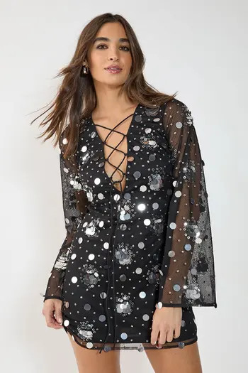NASTY GAL Lace Up Fluted Sleeve Mini Dress | Nordstrom | Nordstrom