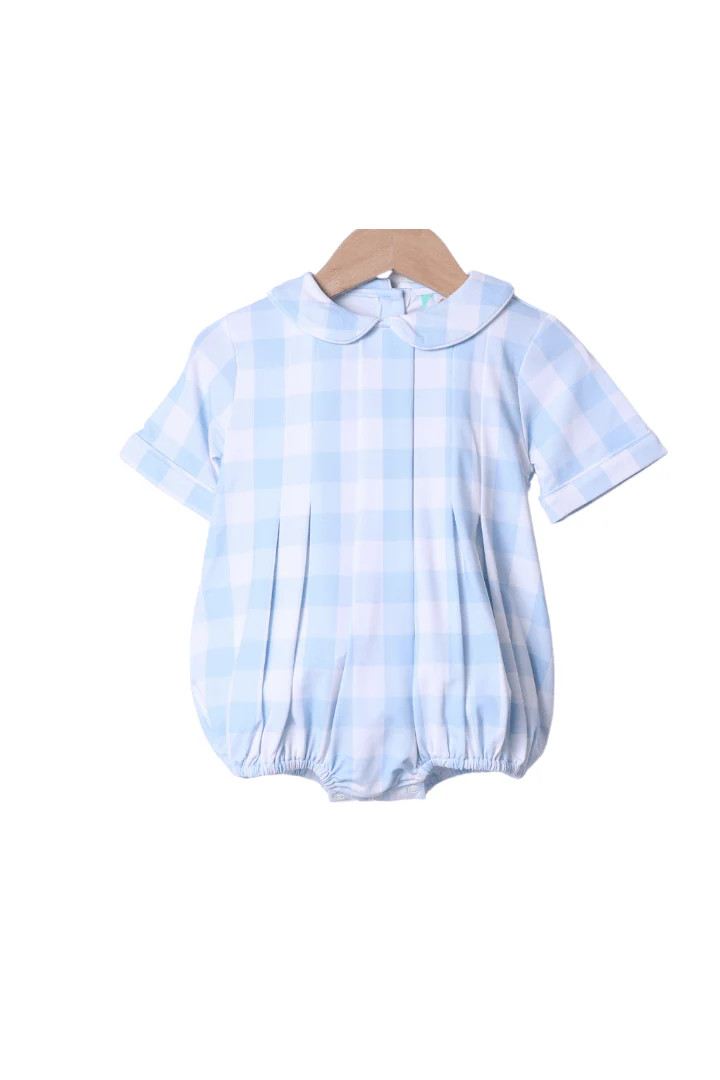 Blue Gingham Knit Bubble | The Smocked Flamingo