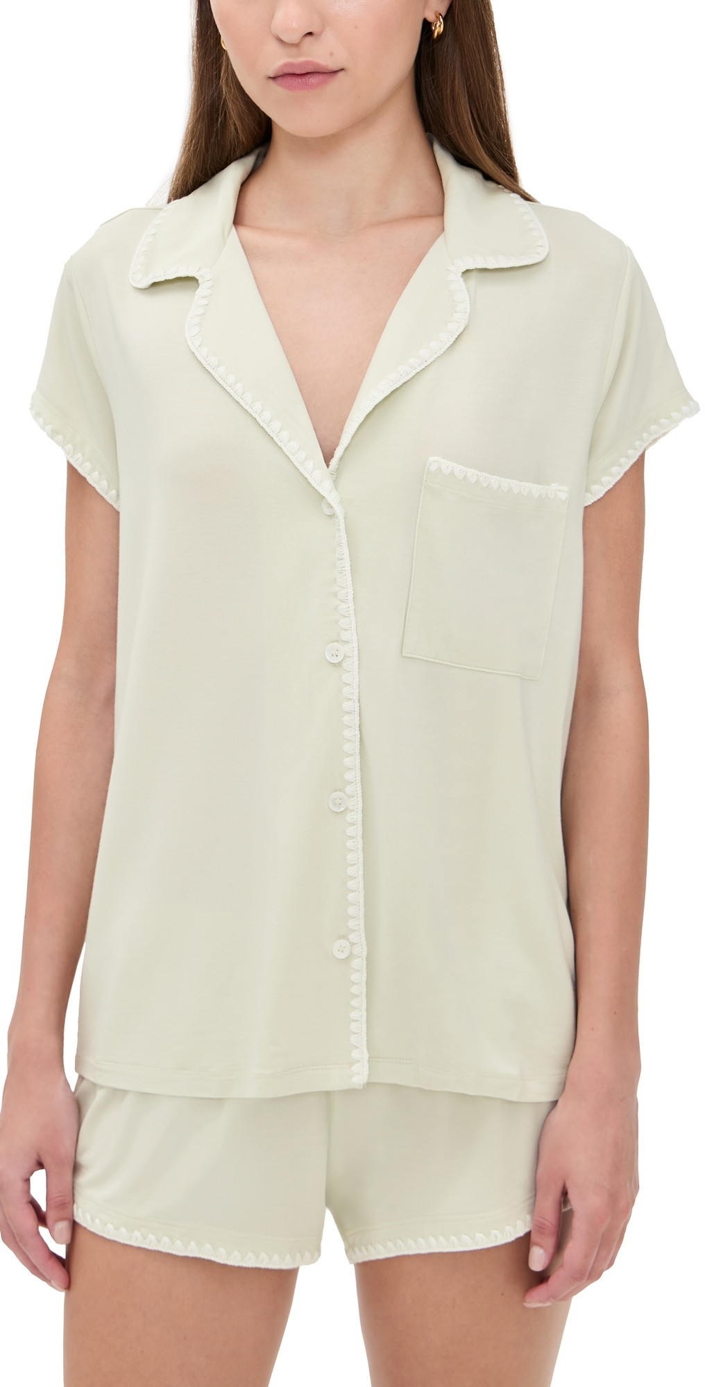 Eberjey Frida Shortie Pajama Set Mint Cream/Ivory XL | Shopbop