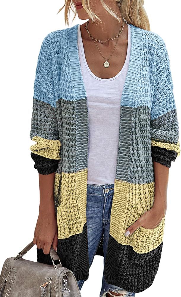 Alelly Womens Open Front Cardigan Long Sleeve Chunky Sweater, Knit Sweaters Coat | Amazon (US)