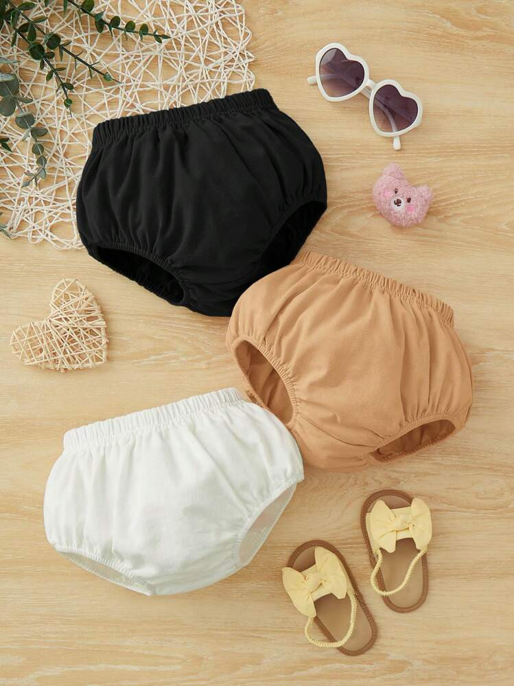SHEIN Baby Girl 3pcs Solid Elastic Waist Shorts | SHEIN