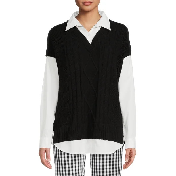 Time and Tru Women's 2-in-1 Sweater Vest - Walmart.com | Walmart (US)