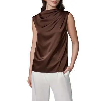 Donna Karan New York Pleated Shoulder Satin Blouse in Canyon at Nordstrom, Size Small | Nordstrom