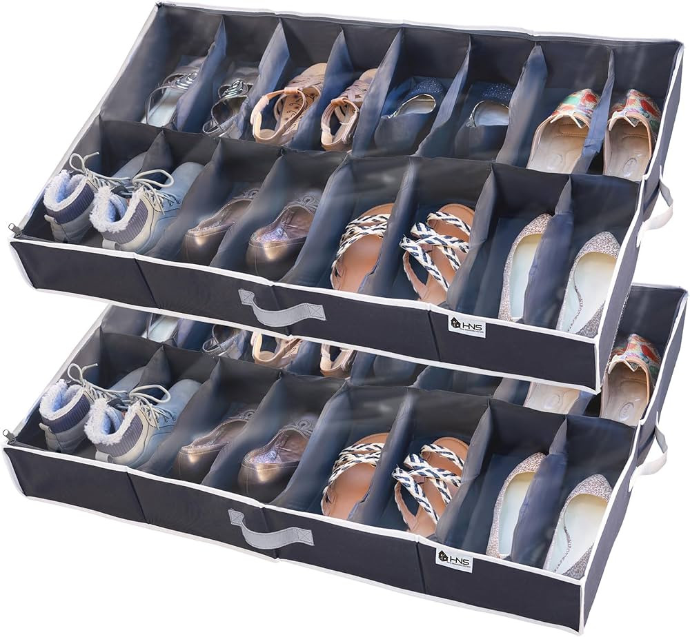 Under Bed Shoe Storage Organizer - Set of 2 – TEAR-RESISTANT Heavy Duty 600D Material - Shoe Or... | Amazon (US)