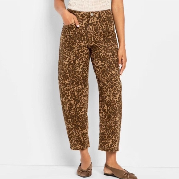 NWT Future Collective Mid-Rise Barrel Leg Jeans Leopard Size 8 | Poshmark