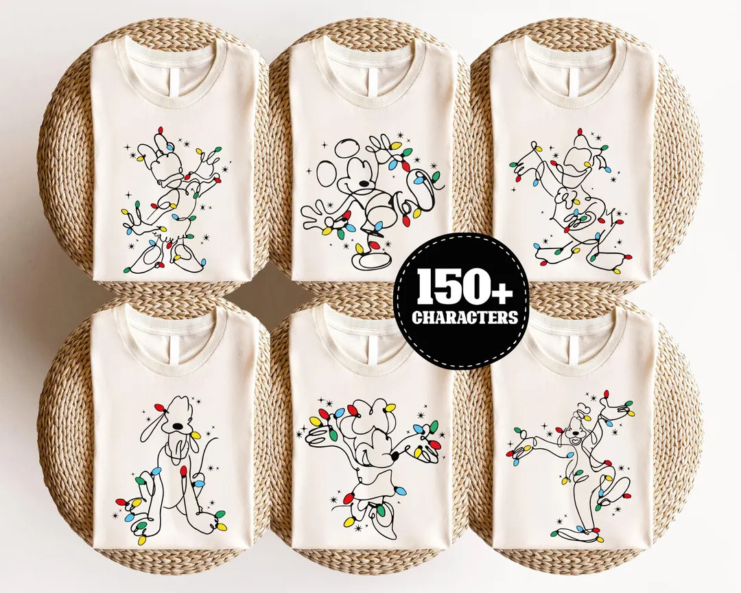Mickey and Friends Christmas Shirt, Disney Christmas Lights T-shirt, Disneyland All Characters Xm... | Etsy (Global)