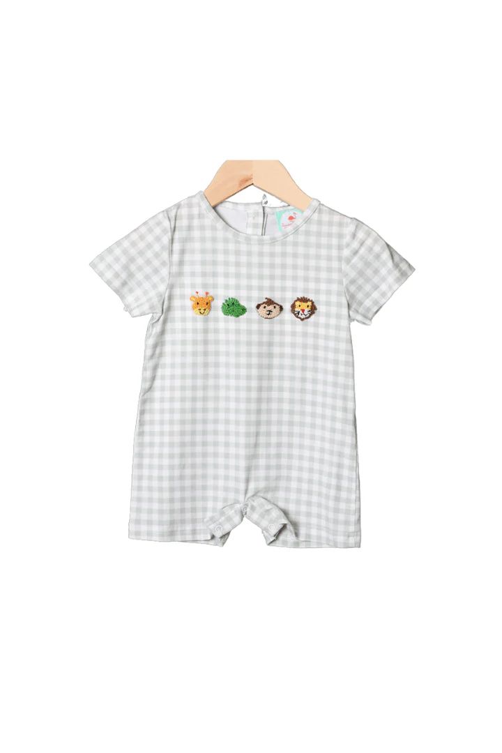 French Knot Zoo Friends Gingham Romper | The Smocked Flamingo