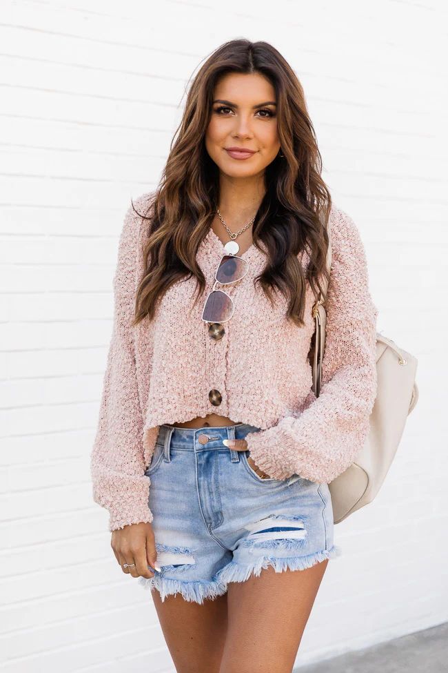 Under The Streetlights Blush Button Up Textured Cardigan | The Pink Lily Boutique