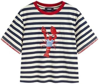 CIDER Women Stripe Crop Boxy Top Oversized Summer Crew Neck T-Shirt Cotton-Blend Short Sleeve Tee | Amazon (US)