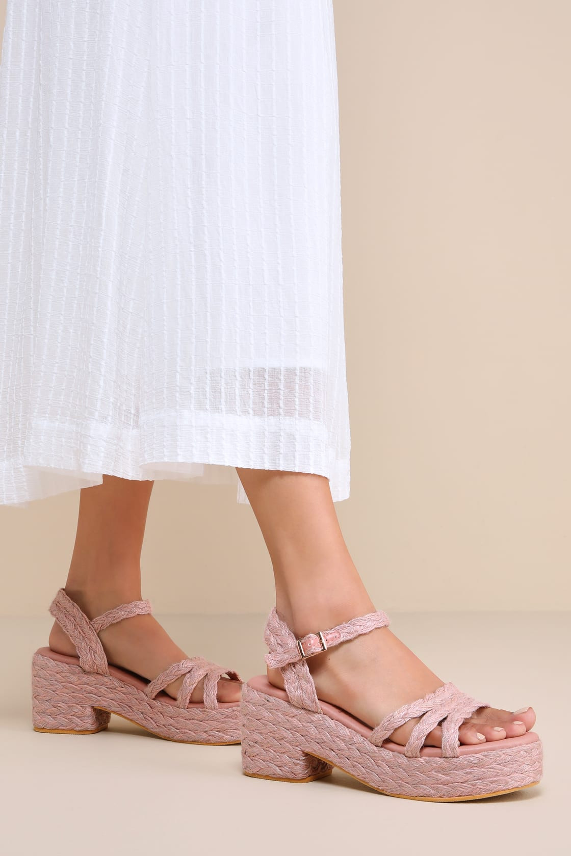 Mykonos Blush Braided Platform Ankle Strap Sandals | Lulus