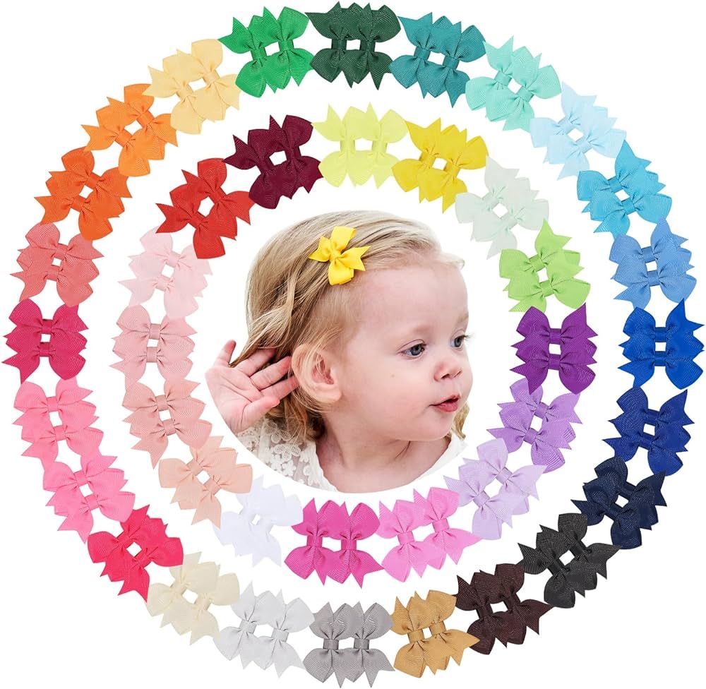 doboi 80PCS 2'' Baby Girls Fully Lined Grosgrain Boutique Solid Color Ribbon Mini Hair Bows Clips... | Amazon (US)