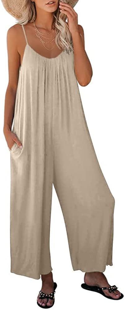 Dokotoo Women's Loose Sleeveless Jumpsuits Adjustable Spaghetti Strap Stretchy Long Pant Romper J... | Amazon (US)