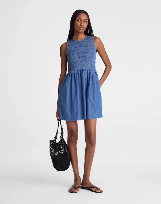 The Denim Melody Smocked Mini Dress | Madewell