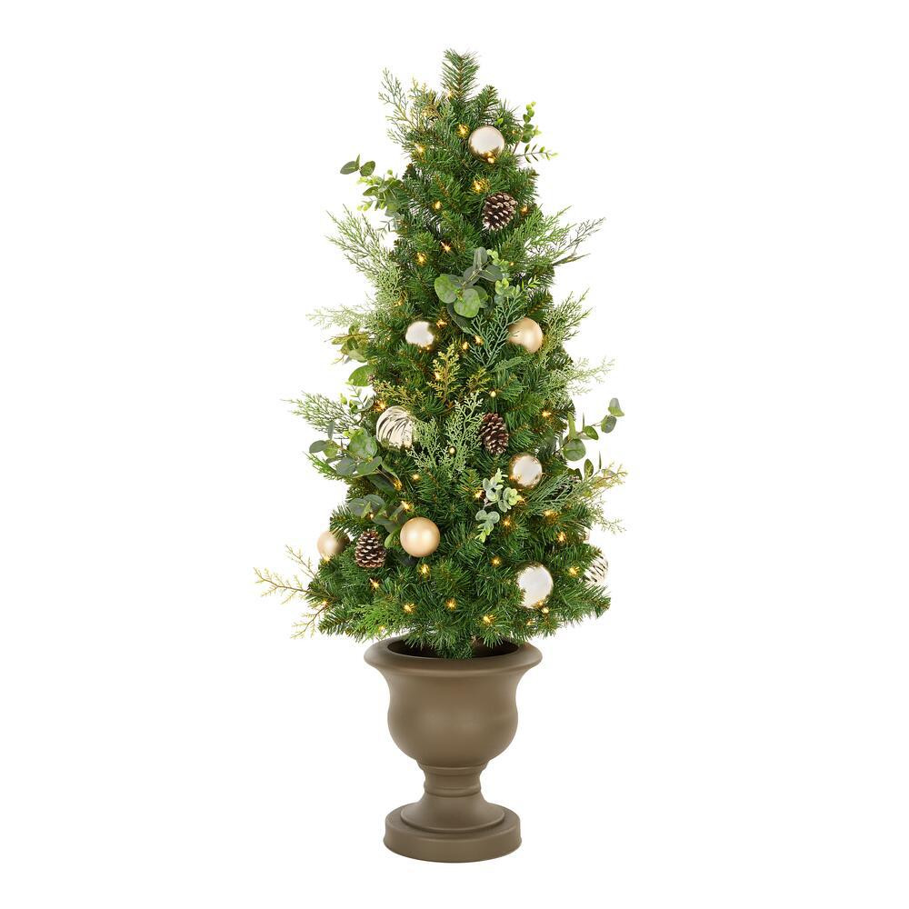 4.5 ft. St. Germain Mixed Pine Potted Pre-Lit Artificial Christmas Tree | The Home Depot