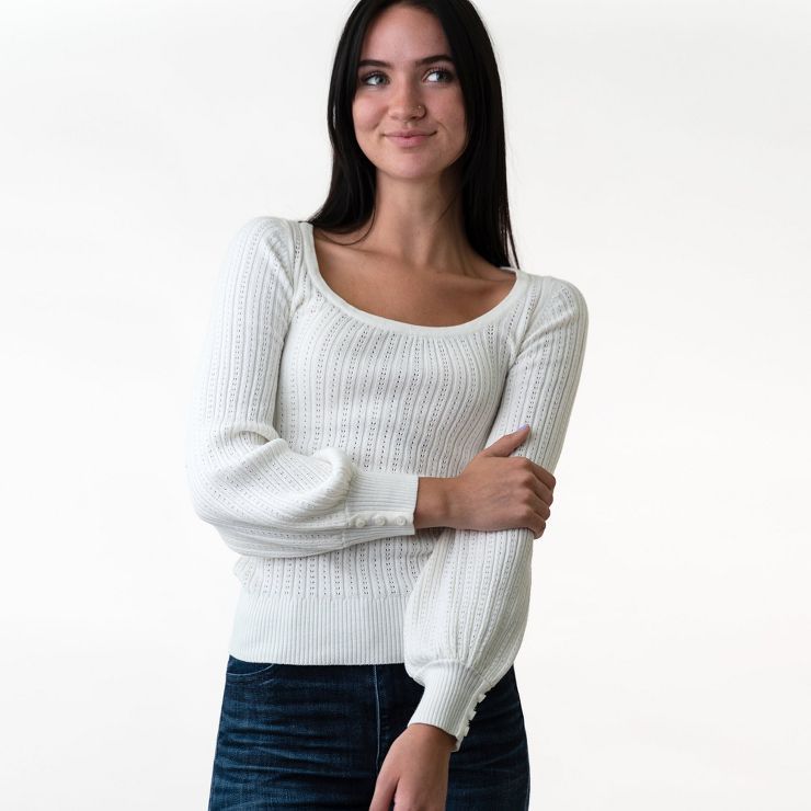 Hope & Henry Womens' Scoop Neck Pointelle Sweater | Target