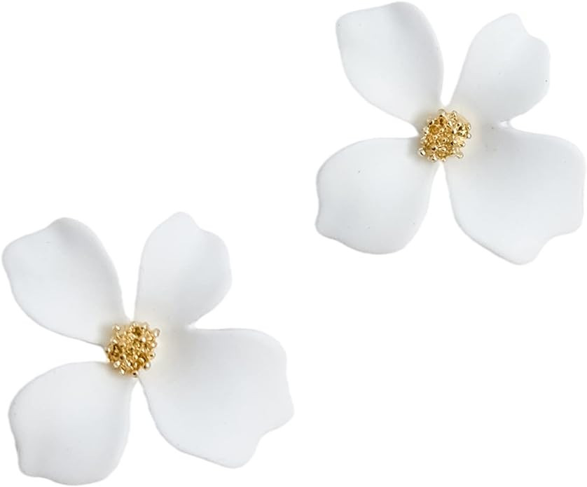 GIGIFULL Boho Bridal Stud Earrings - White Flower Wedding Earrings, Bridesmaids' Jewelry, Vacatio... | Amazon (US)