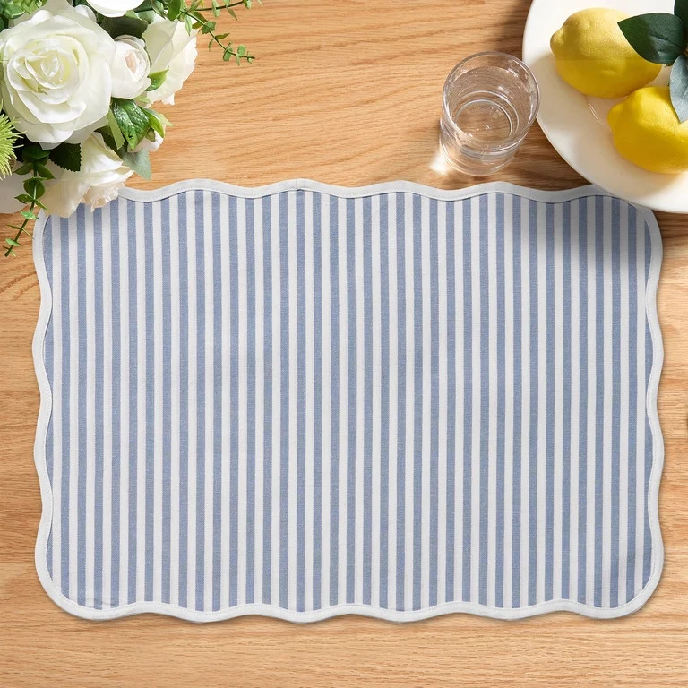 Striped Cotton Scallop Table Placemat, Blue and White, 20" x 14", by My Texas House | Walmart (US)