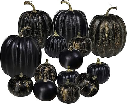14 Pcs Assorted Artificial Solid Black and Gold Brush Black Pumpkins Rustic Decorative Pumpkins F... | Amazon (US)