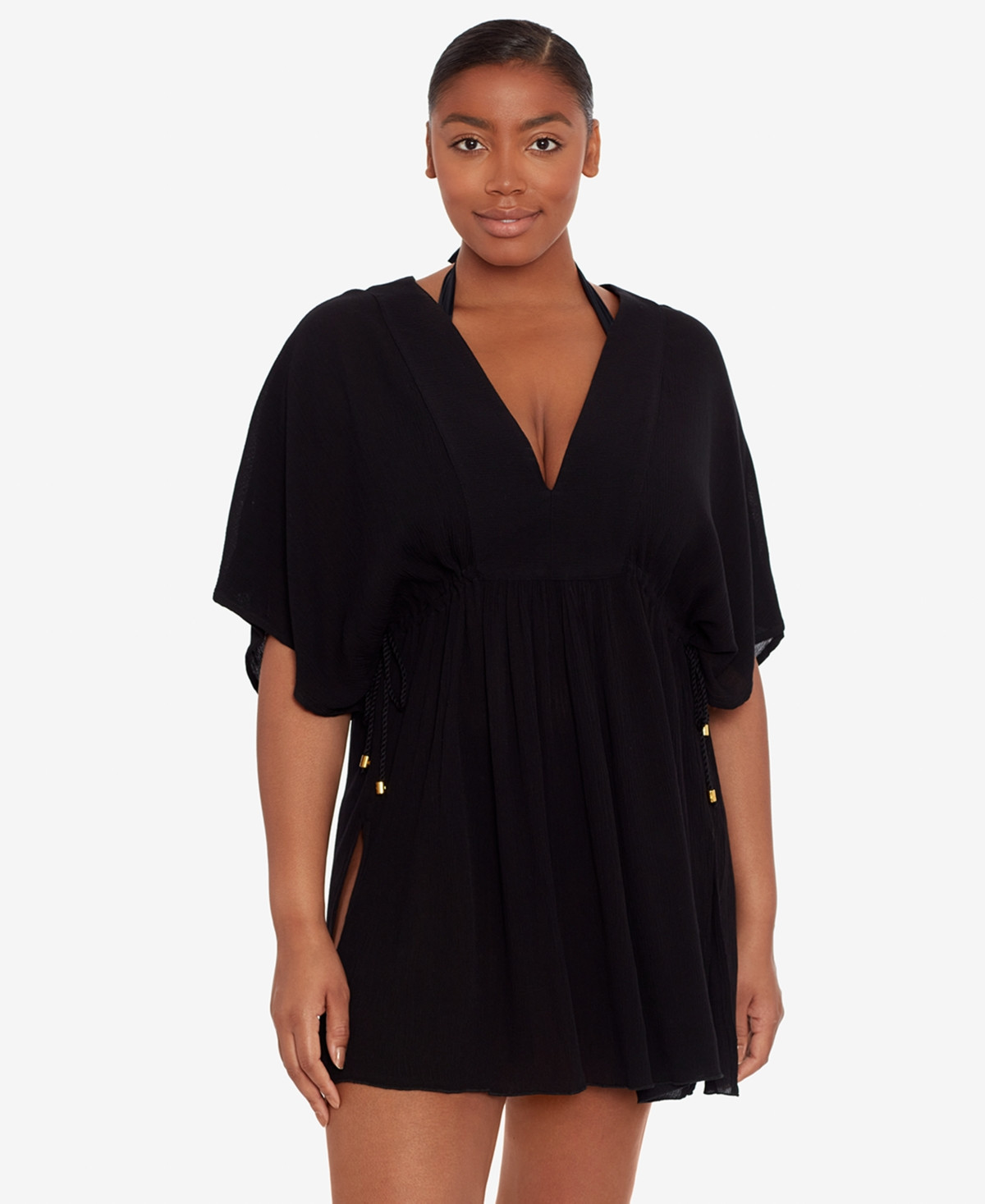Lauren by Ralph Lauren Crinkle Rayon Tunic - Black | Macy's
