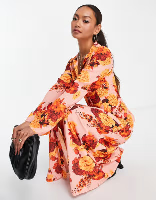 ASOS DESIGN 70s paneled button through maxi shirt dress in 70s bloom print | ASOS (Global)