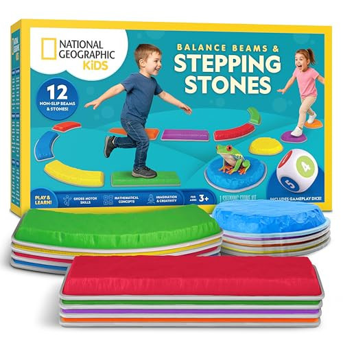National Geographic Kids Stepping Stones & Balance Beams – 12 Piece Obstacle Course for Kids Ages 3+ with Foam Dice, Play & Learn Cards, Non-Slip Rubber Base, Toddler Indoor & Outdoor Active Play Set | Amazon (US)
