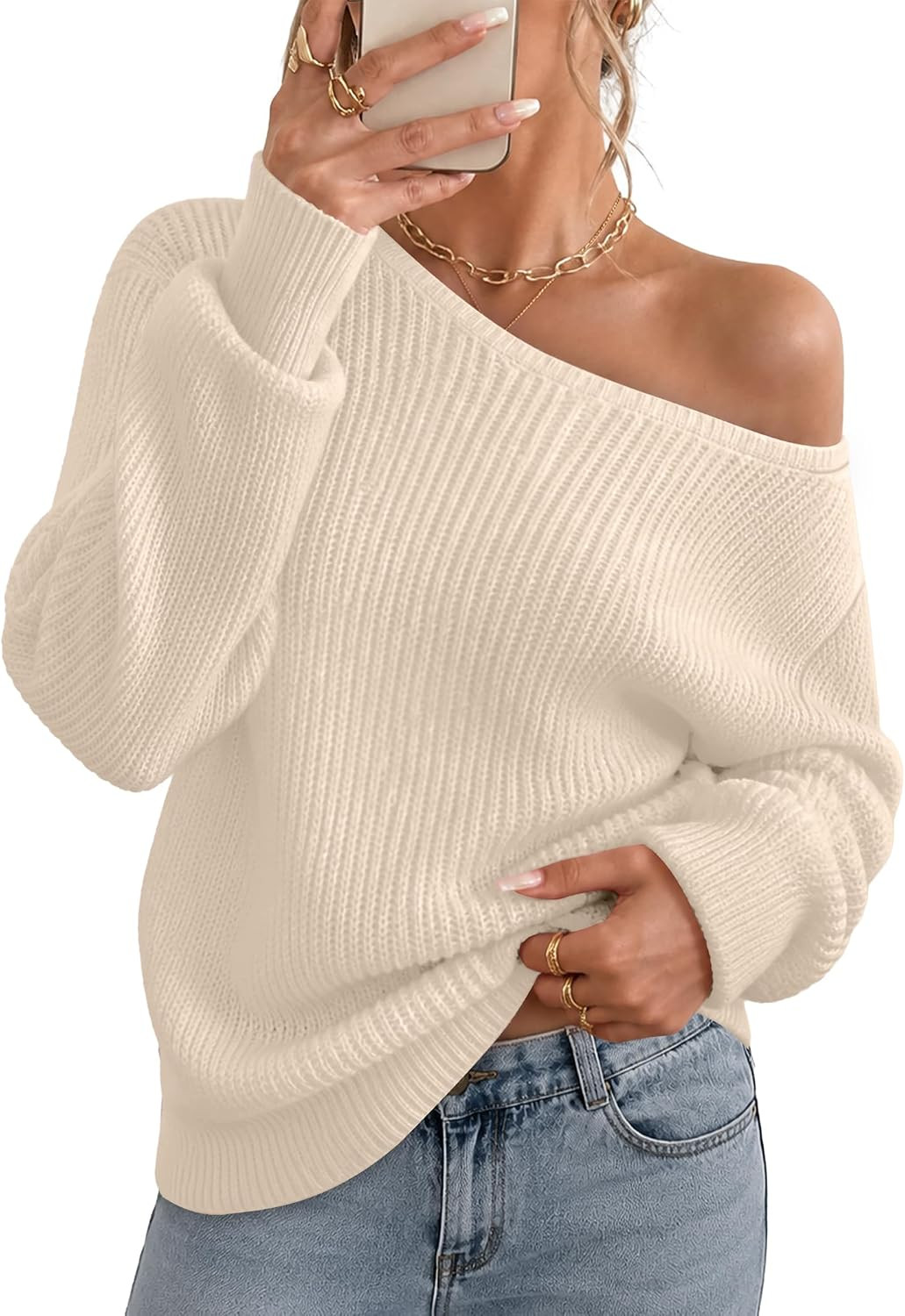 Sipaya Women's Sweaters Long Sleeve Off The Shoulder Tops Fall Going Out | Amazon (US)