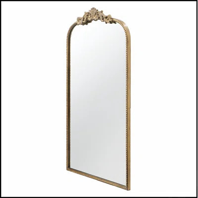 Baroque Inspired Golden Arch Mirror With Sparkling Primrose Flowers, For Bathroom And Bedroom Decor | Wayfair North America